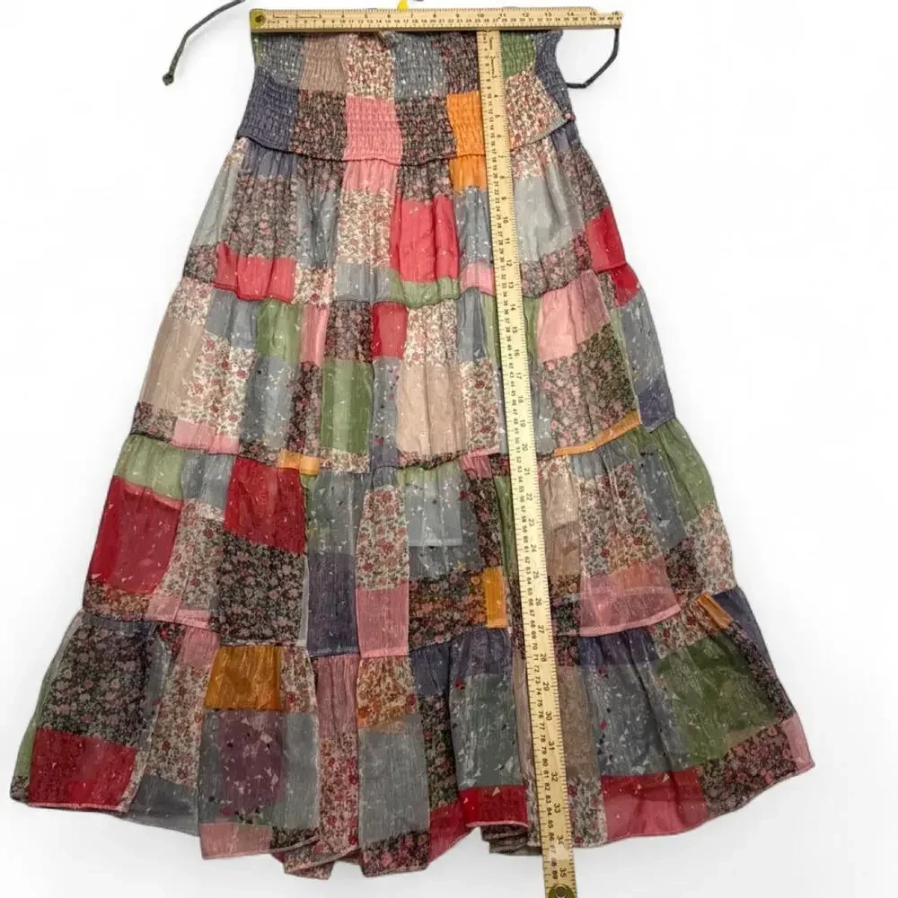 Patchwork Halter Neck midi dress floral and solid fabric panels in colors size M - Picture 4 of 6